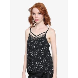 Hot Topic Star Moon Celestial Witchy Both Strappy Tank Top Black White XL NEW